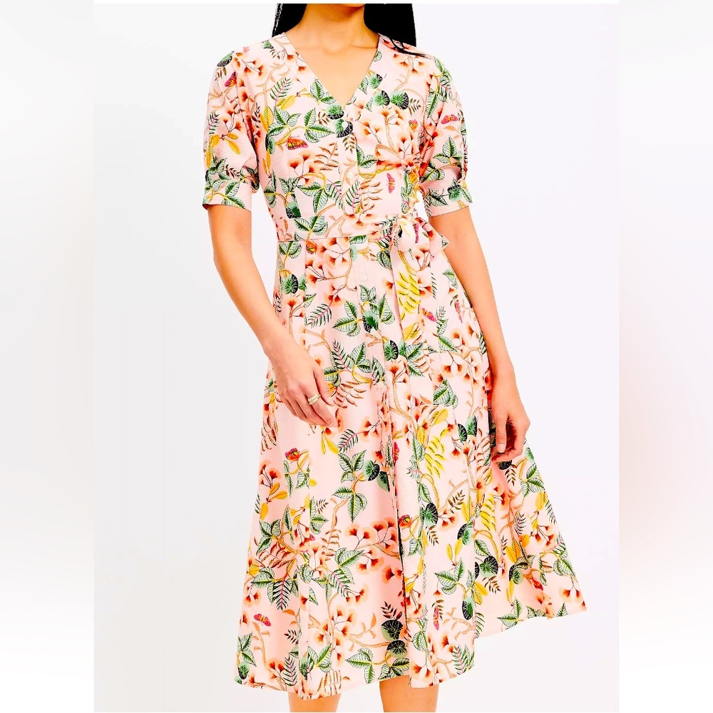 LOFT Leafed Dobby Stripe Sugar Peach Shirtdress Size 10 PERFECT
